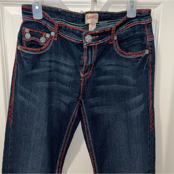 LAGUNA BEACH JEANS VINTAGE STRAIGHT CUT POCKET SKULLS SIZE 31 BLUE MADE IN USA - Picture 2 of 14